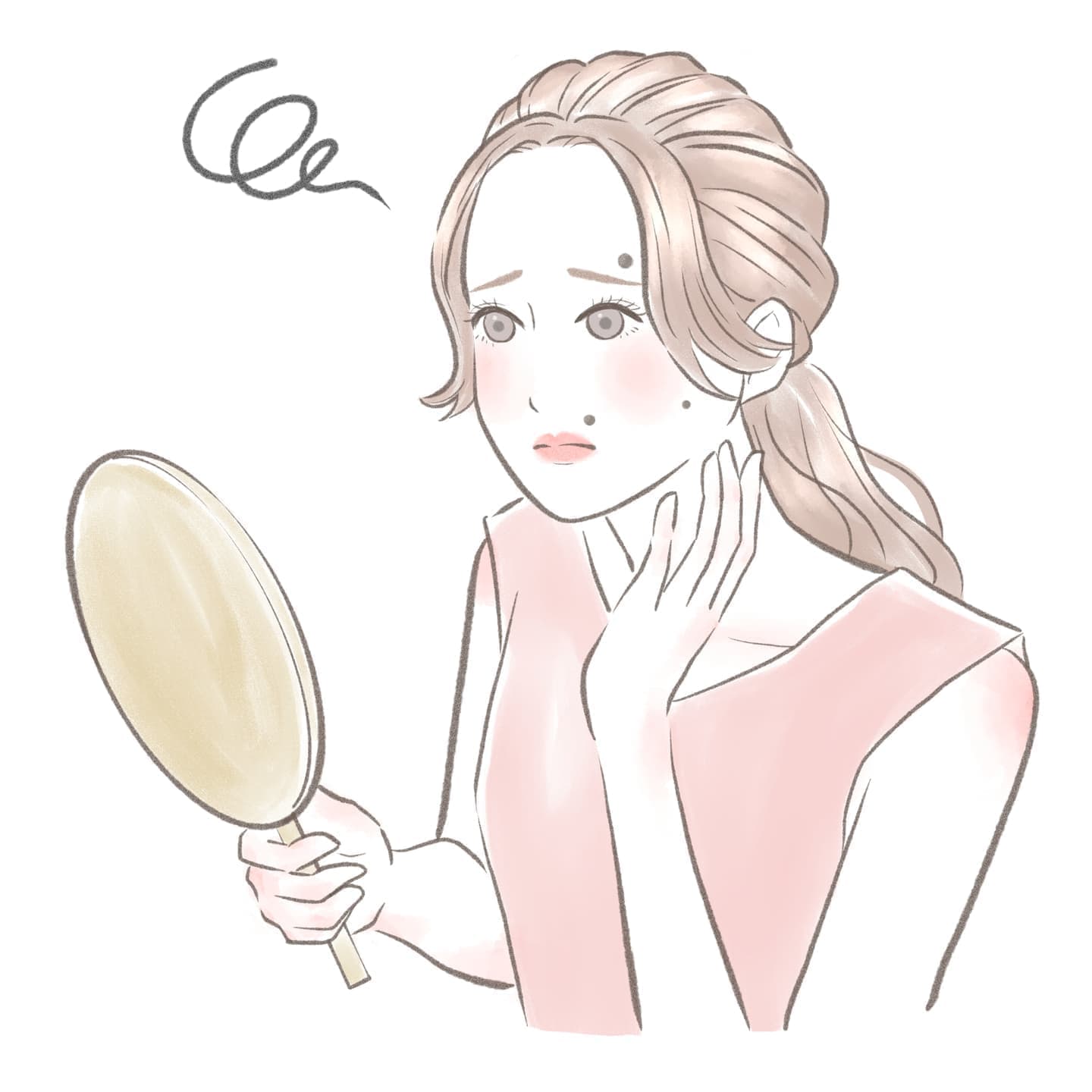 ほくろで悩む女性イラスト