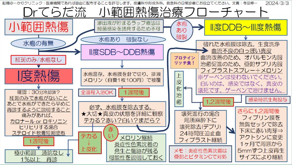 Drてらだ流 小範囲熱傷治療フローチャート