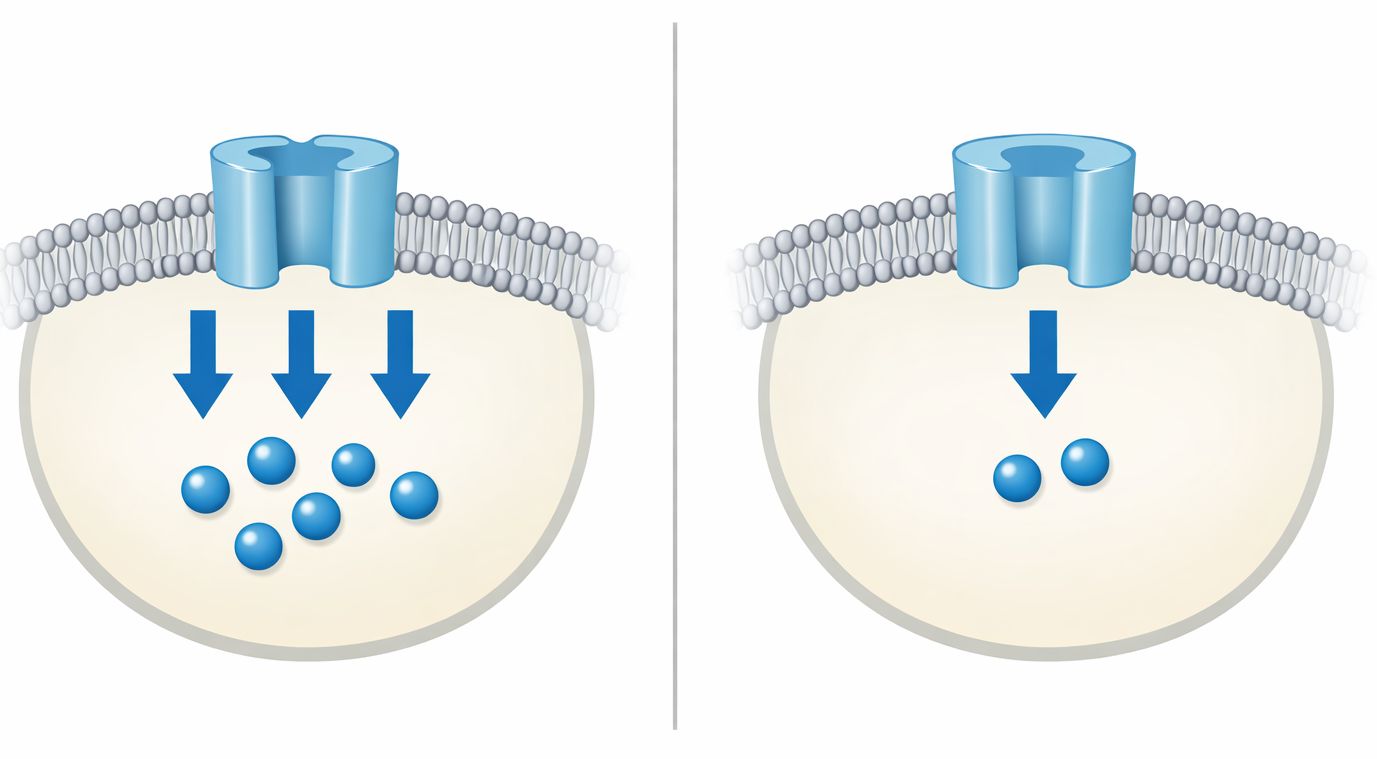 ZnT8遺伝子多型による亜鉛輸送量の違いを示した模式図